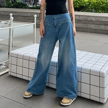MQTIME  -  Womens Jeans High Waisted Boyfriend Baggy Loose Wide Straight Leg Casual Blue Denim Pant @ harajuku streetwear y2k korean cloth